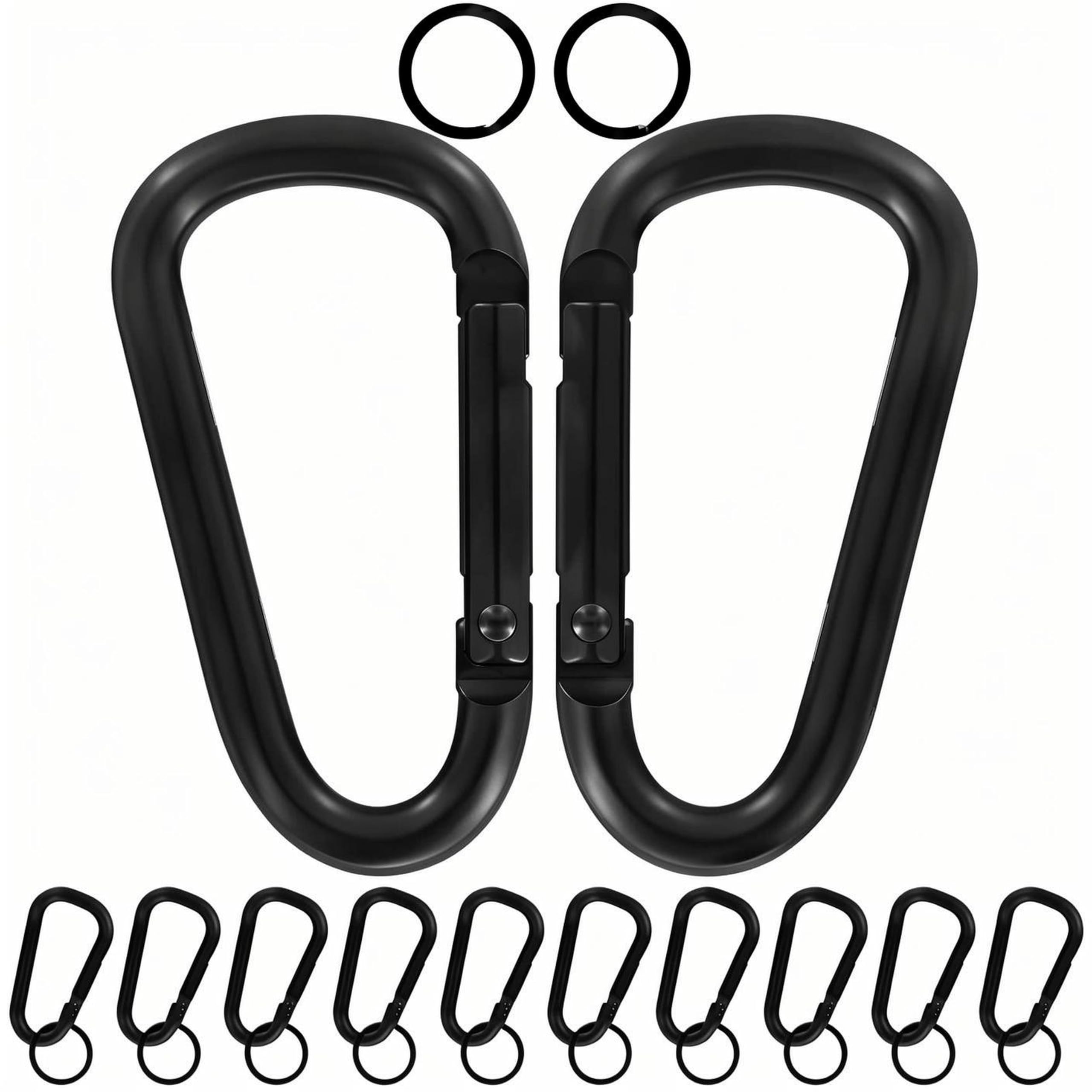 Photo 1 of 2.36" Heavy Duty Aluminum D Carabiner Clips & Key Rings, Black Corrosion Resistant Keychain for Keys, Outdoor Sports, Hiking, Camping, Fishing & Hanging Gear(12 Pack)