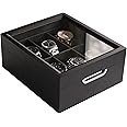 CASE ELEGANCE Watch Box Modern 2x3 Black Finish with Custom Aluminum Handle 6-Slot with Real Glass