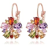 Vintage 14K Gold Plated Flower Birthstone Earrings - Hypoallergenic Leverback Floral Earrings, Trendy Jewelry Gift for Women