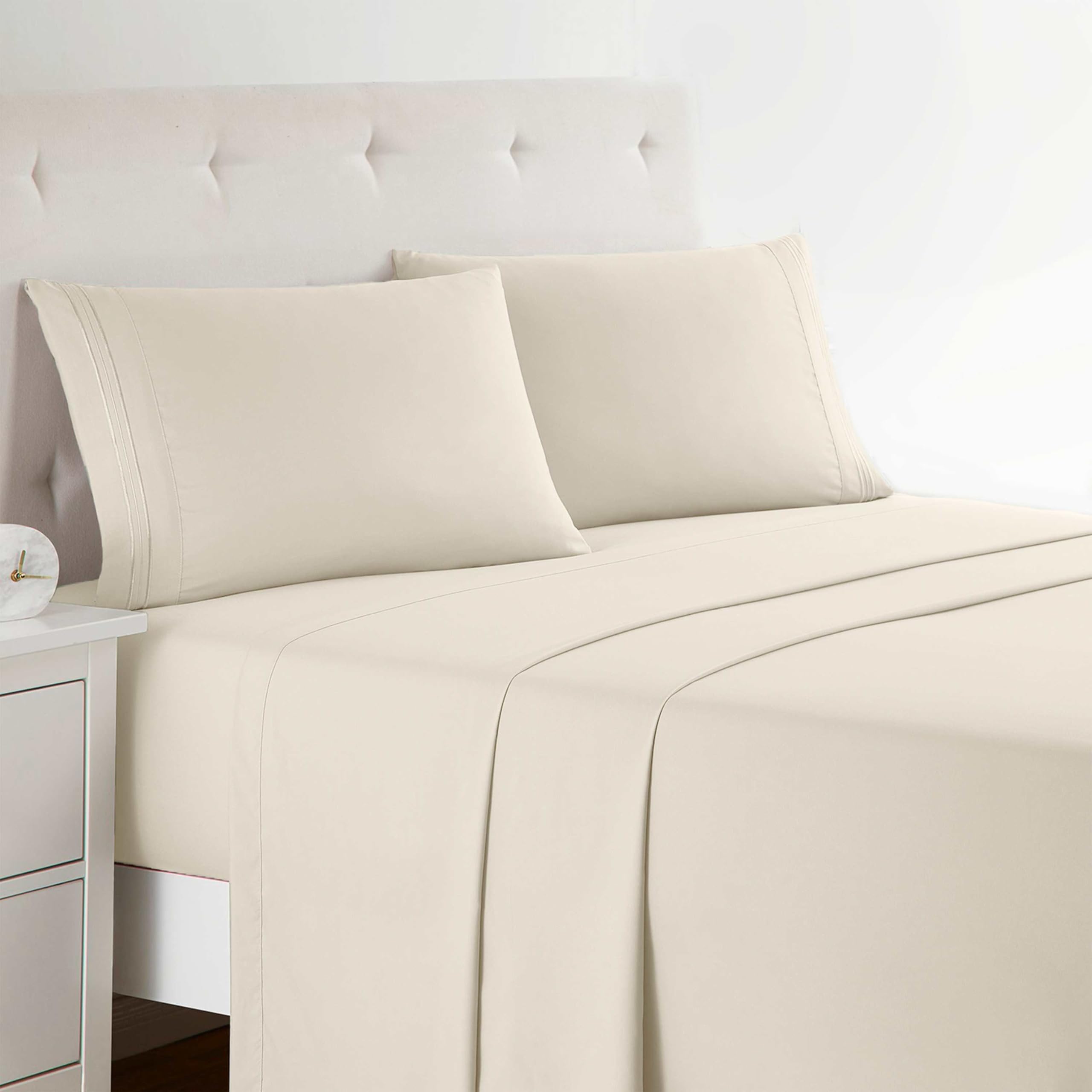 Clara Clark Bed Sheets, Premier 1800 Series 4 Piece Bed Sheet Set, Deep Pocket, Wrinkle, Fade, Stain Resistant, Luxury Soft Bedding Sheets & Pillowcases, King, Beige Cream — image 1
