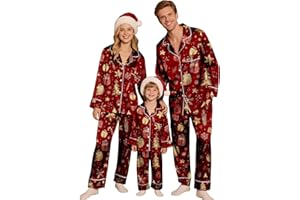 Family Christmas Pajamas Matching Sets Silk Satin Button Up Long Sleeve Shirt Pant Sleepwear Graphic Print 2 Pcs