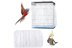 PUSNMI Bird Cage Seed Catcher, Bird Cage Net Cover Adjustable Bird Cage Netting Seed Catcher for Bird Cages Seed Catcher Guard Net Cover Bird Cage Skirt for Parrot Parakeet Macaw Round Square Cages - White