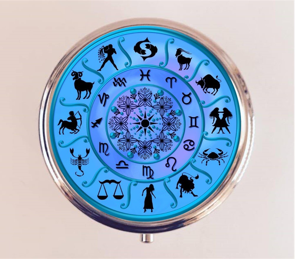 Zodiac Astrology Pill Box Pillbox Case Holder Horoscope
