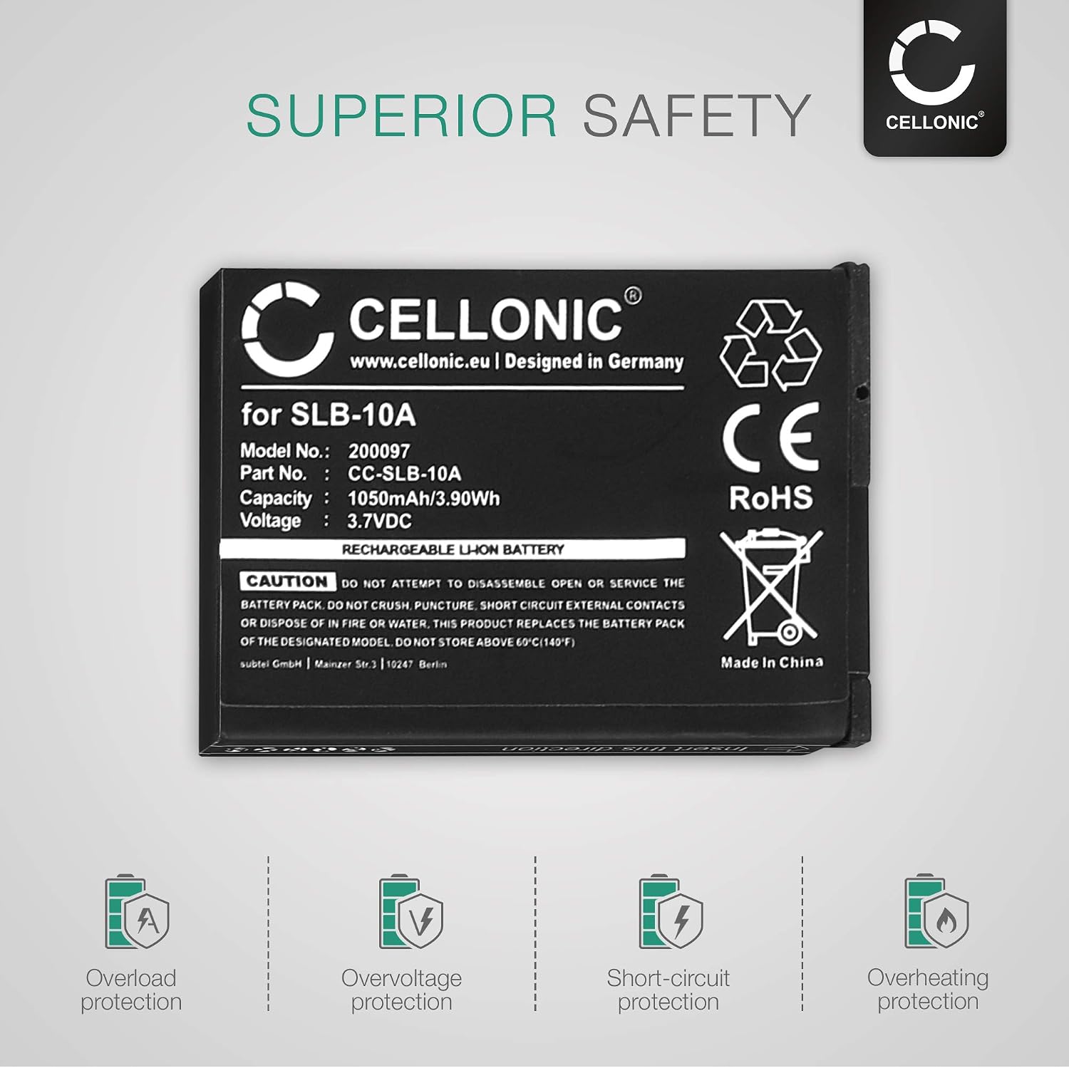 CELLONIC, Battery for Camera compatible with Samsung SLB-10A, PL50, ES55, L100, WB700, WB500 (3.7V, 1050mAh) - Image 4
