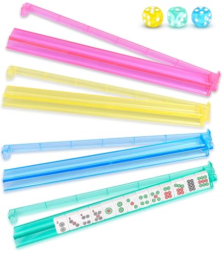 Mahjong Lot de 4 supports et poussoirs tout-en-un pour carrelage Mahjong en acrylique transparent Multicolore
