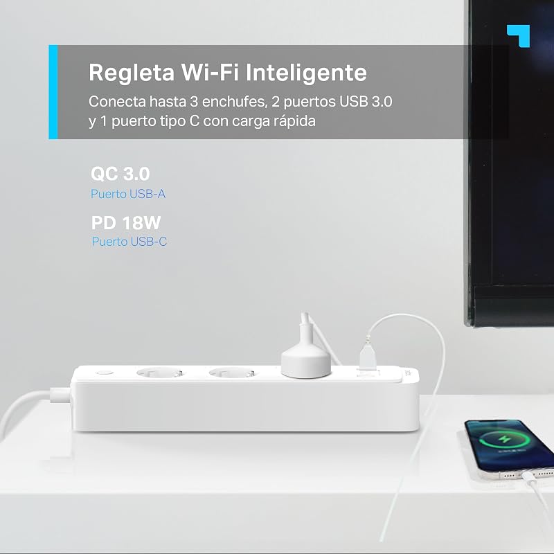 P300-Enchufe inteligente WiFi, 3 Enchufes y 3 USB,Carga rápida de 18 W