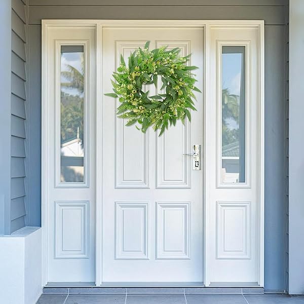 GREEN EUCALYPTUS WREATHS FOR FRONT DOOR,22 INCH ARTIFICIAL SPRING SUMMER WINTER WREATH WITH LARGE GREEN BERRIES,EUCALYPTUS LEAVES FOR INDOOR OUTDOOR WALL PORCH FESTIVAL FARMHOUSE HOME HOLIDAY DECOR.