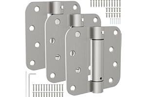USATURE 4 Inch Self Closing Door Hinges, 5/8" Radius Corners Spring Loaded Hings for Exterior, Garage, Front and Back Door, UL Listed, for Left and Right Hand Door, Brushed Nickel, 3 Pack