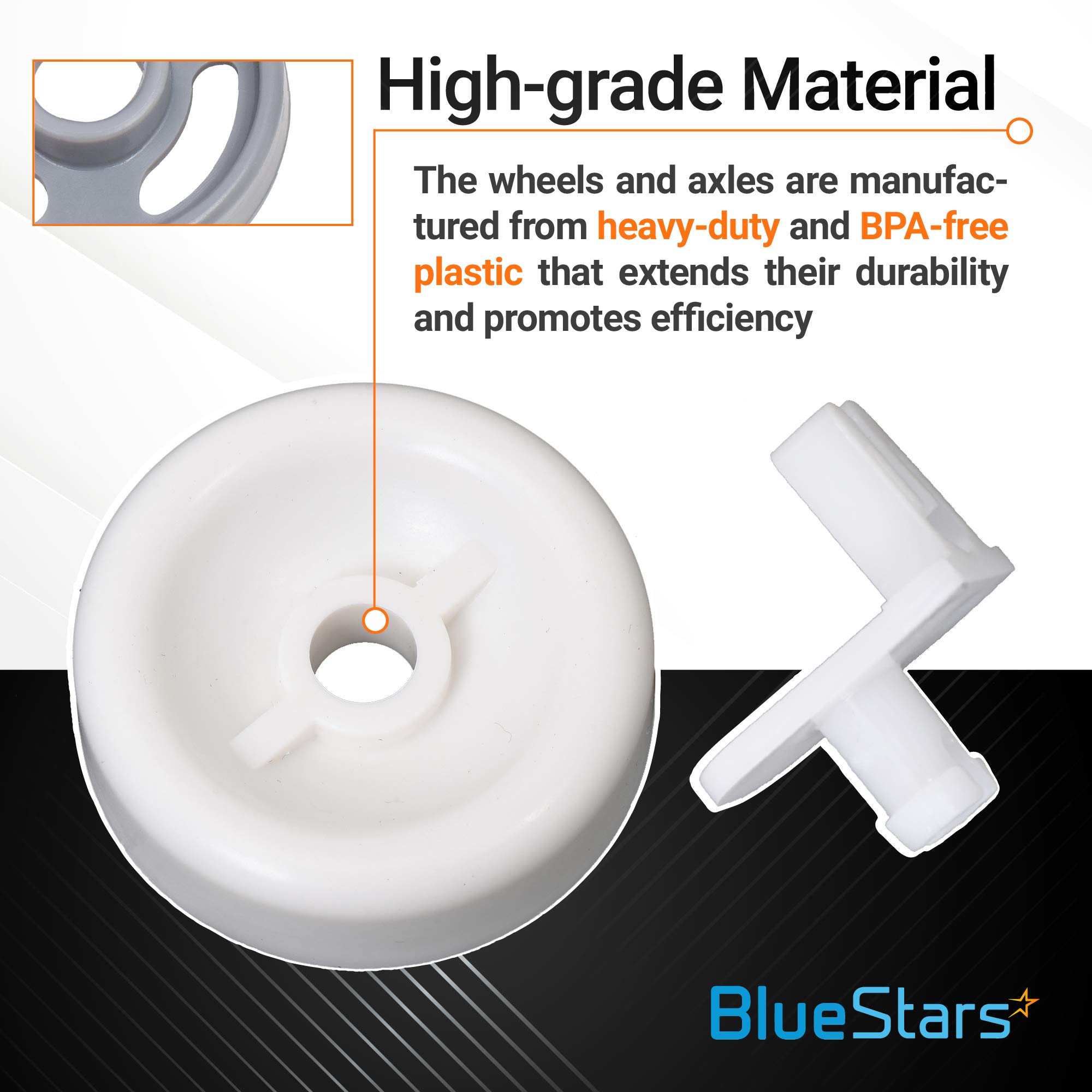 BlueStars WD35X21038 Dishwasher Lower Rack Wheel and Stud - Compatible with GE Kenmore Dishwashers - Easy to Install - Replaces WD12X10267 PS11726733 AP59863653 - PACK OF 8