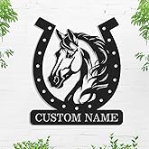 Custom Horse Head Horseshoe Metal Name Sign, Personalized Horseshoe Horse Stable Ranch Barn Farm Sign, Customized Horse Lover Farmer Gift Bedroom Living Room Man Cave Wall Decor Sign