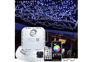 AKEPO Car Home Use 32W RGBW Twinkle+ Sound Activated+ APP Fiber Optic Lights Kit Star Ceiling Sky Light with Total 800pcs in 13.1ft/4m + 9.8ft/3m Long Optical Fiber Cable for Indoor or Interior Decor
