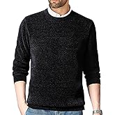 MAVQX Men's Chenille Crewneck Sweater Long Sleeve Regular Fit Knitted Winter Fleece Pullover Warm Fleece Lined Sweatshirts