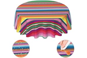 YETTA YANG Mexican Blanket Serape Stripe Pattern Colorful Waterproof Picnic Patio Party Round Table Cloth Cover Decorations Fabric 60 Inch Circular Tablecloth For 20-47 Inch Home Dining Room Kitchen Decor
