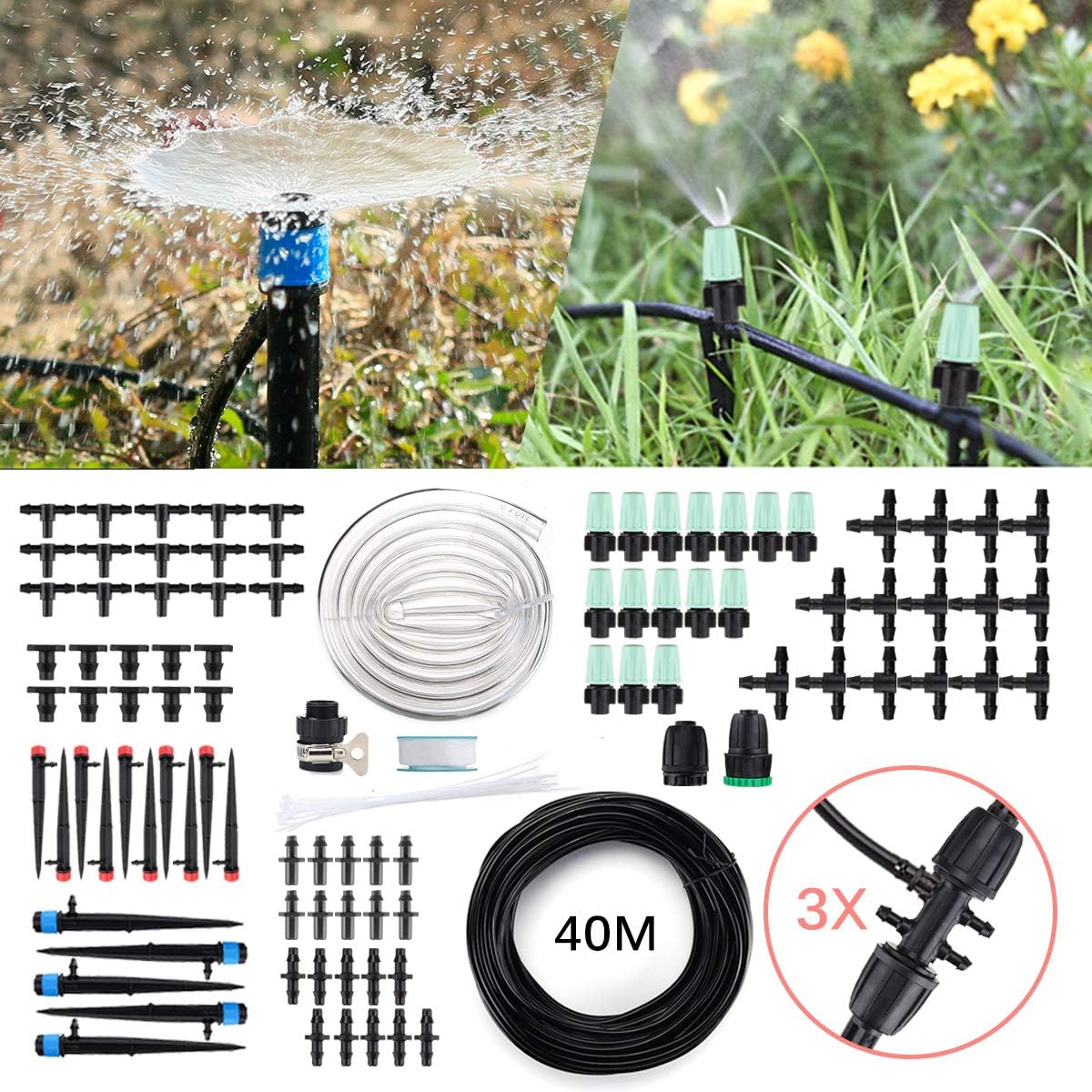 Micro Drip Irrigation Kit,king do way 42m/138ft Garden Irrigation System with Adjustable Nozzle Sprinkler Sprayer&Dripper Automatic Patio Plant Watering Kit Misting Cooling System for Greenhouse,Lawn: Home & Kitchen