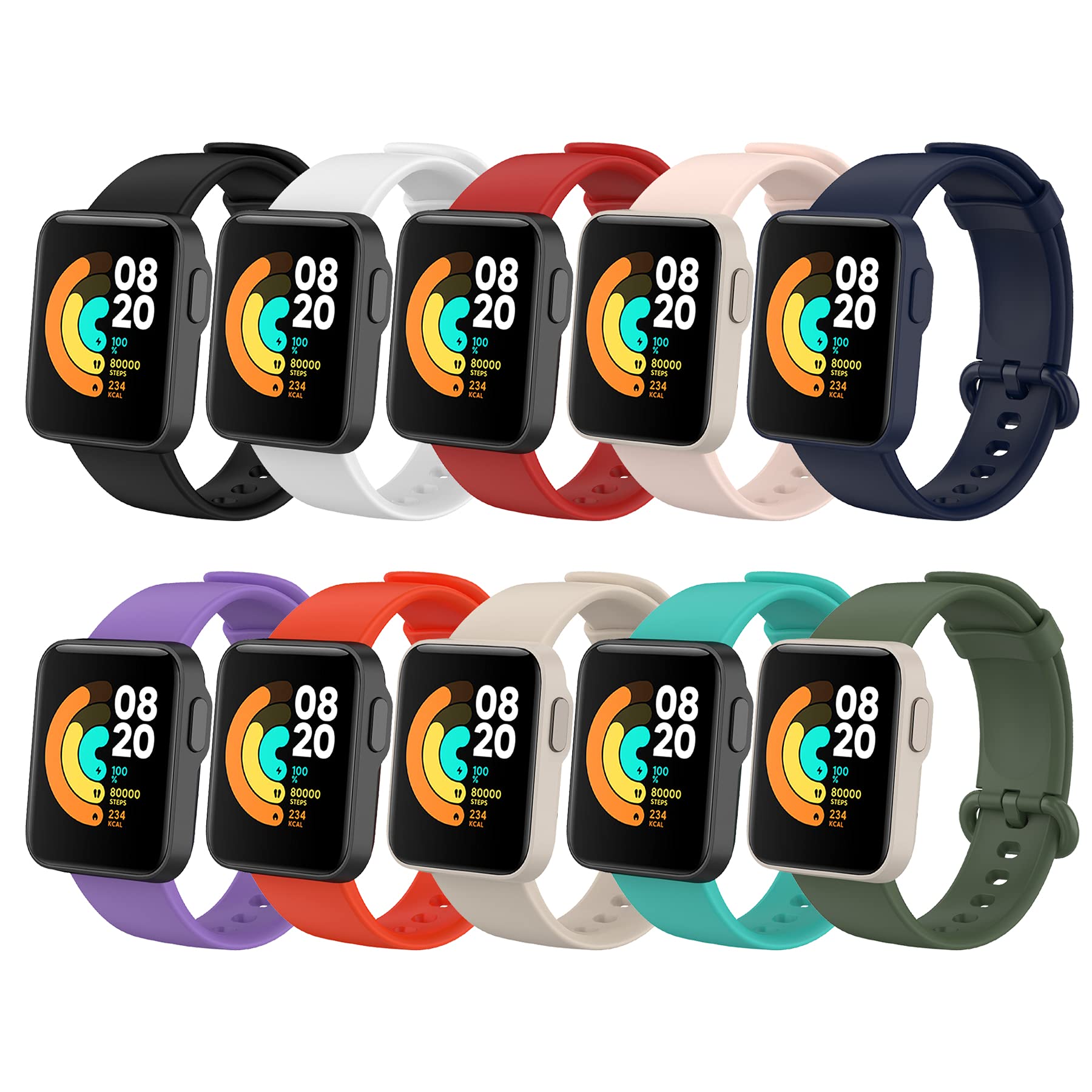 BDIG 10 Pcs Straps Compatible for Xiaomi Mi Watch Lite/Redmi Watch Lite, Soft Silicone Fitness Sports Replacement Bracelet Silicone Replacement Wristband for Xiaomi Mi Watch Lite/Redmi Watch (No Host)