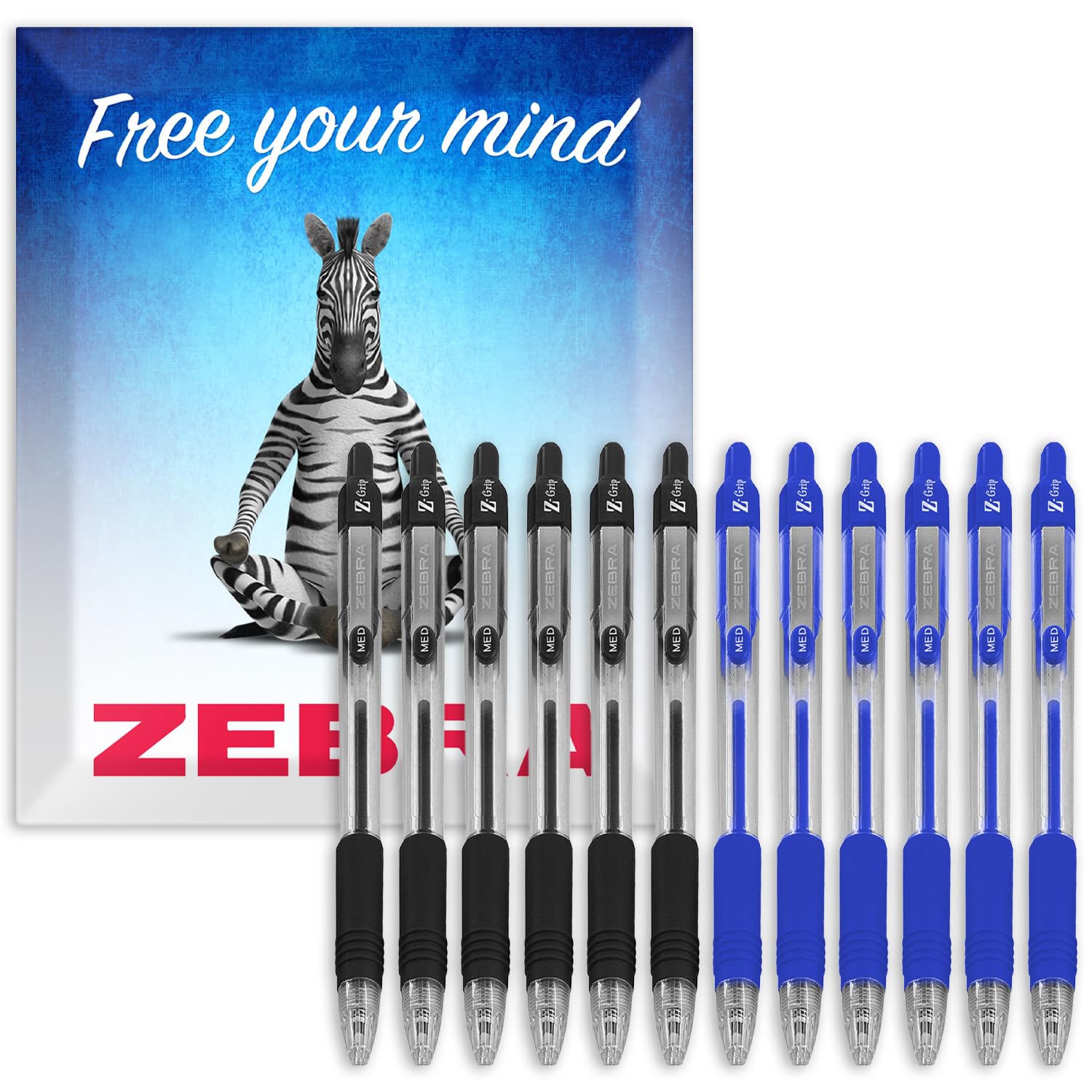 Zebra Z-Grip Retractable Ballpoint Pen - Black & Blue Ink - Pack of 12 in Zebra Branded Envelope Gift Packaging
