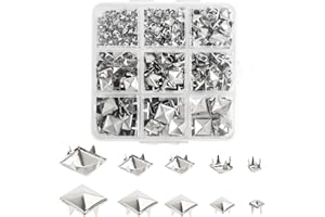 SBYURE 300 Pieces 5 Sizes Studs for Clothing Sliver Square Pyramid Studs Metal Spike Studs for Leather Craft Clothes Belt Bag Shoes Bracelet Dog Collar Accessories DIY