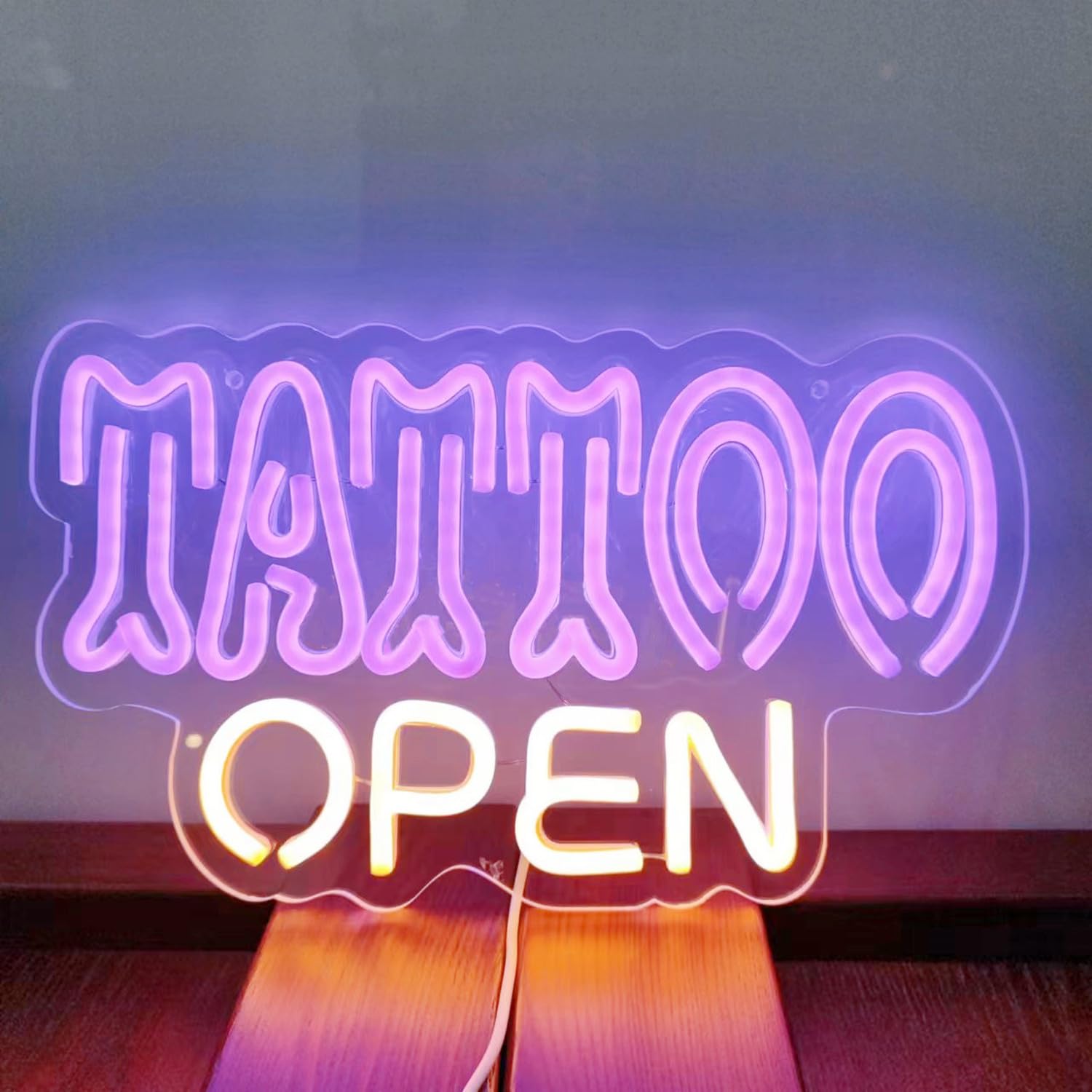HFHungkeong Purple Tattoo Neon Sign,LED Warm White Open Neon Light with a Dimmable Switch,Arylic Tattoo Shop Sign Glow Banner for Tattoo Salon, Studio, Shop Plaque,35x20CM