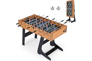 Goplus Folding Foosball Table, 48'' Full Competition Size Freestanding Soccer Game Table with 22 Players, 2 Balls, Space-Savi