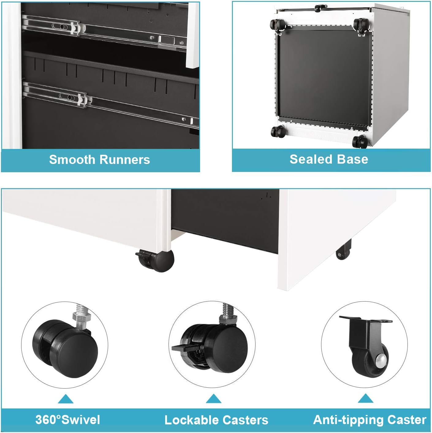 DEVAISE 3-Drawer Mobile File Cabinet with Smart Lock, Pre-Assembled Steel Pedestal Under Desk, White: Kitchen & Dining