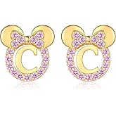 925 Sterling Silver Earrings for Girl Women: Hypoallergenic Initial Earrings with Pink Cubic Zirconia Cute Earrings Studs for Sensitive Ears Chirstmas Birthday Gifts