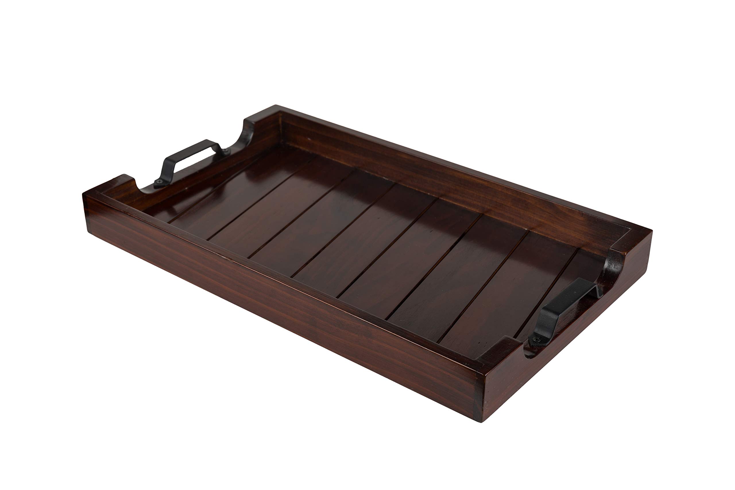 Large decorative wooden table tray- Dark Brown Ottoman tray with metal handles, breakfast tray, tea tray, coffee tray- dinner and snack serving tray- Bridal shower and housewarming gift