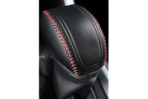 YAKANEY for RAV4 2019-2025 Gear Shift Knob Cover, Genuine Leather Interior Protective Gear Shift Trim for Toyota Highlander 2020-2025- Red Trim