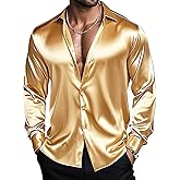 Barry.Wang Mens Stretch Dress Shirts Solid Long Sleeve Button Down Shirts Formal Casual Business Prom Party Wedding