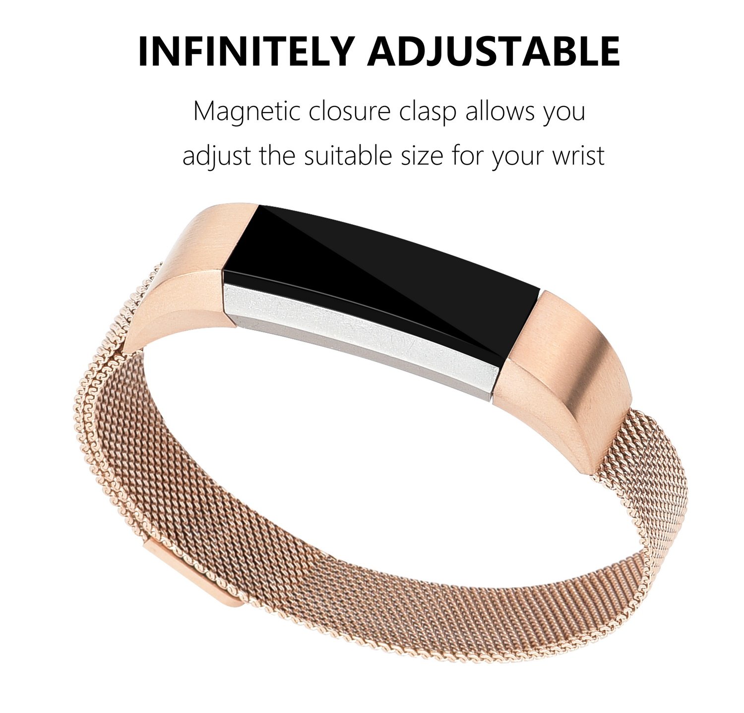 Fitbit Alta bands, MeanLove Milanese Stainless Steel Replacement Strap Bands for Fitbit Alta HR and Alta (Rose Gold, 5.5\