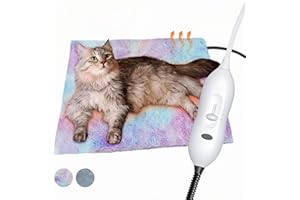PETMARKET Heating Pad for Cats, Indoor Outdoor Waterproof Electric Heated Pad Mat with Chew Resistant Cord, Soft Washable Cover, Adjustable Temperature Soft Fluffy Pet Bed Warmer-Medium 17.7x17.7x0.6(Color)