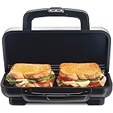 Proctor Silex Deluxe Hot Sandwich Maker With PFAS-Free Non-Stick Plates | Fits 2 Grilled Cheese, Reubens, Tortas Or Subs | Easy-Clean Durable Ceramic Surface | Stainless Steel | 25415MN