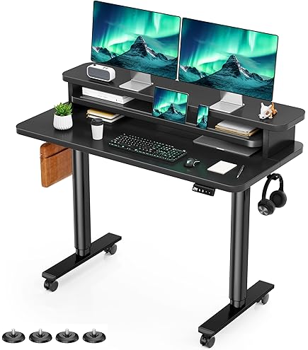 UNICOO Dual Motor Standing Desk Frame - 3 Stage Adjustable Base With Memory Keypad