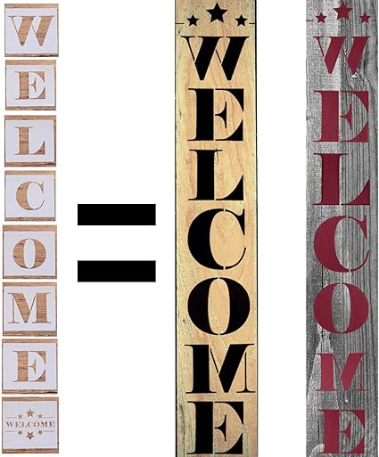 Amazon De Petift Extra Grosse 132 9 Cm Welcome Schablonen Zum Bemalen Auf Holzschildern Diy Handwerk Vertikale Terrasse Veranda Wandkunst Heimdekoration Rustikales Landhaus Eingangs Schild Wiederverwendbar Und Stabil 8er Set