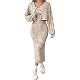 Milumia Women's 2 Piece Outfit Ribbed Square Neck Bodycon Tank Dress with Cropped Cardigan