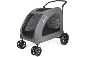 Wedyvko Dog Stroller for Large Giant Dogs - Upto 120 lbs Pet Jogger Wagon, Travel Folding Carrier with Adjustable Handle, Sunroof, Rear Brake, Security Leash, Grey
