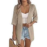 Zeagoo Lightweight Summer Cardigan for Women Short Sleeve V Neck Crochet Kimonos Loose Open Front Hollow Out Cover Ups