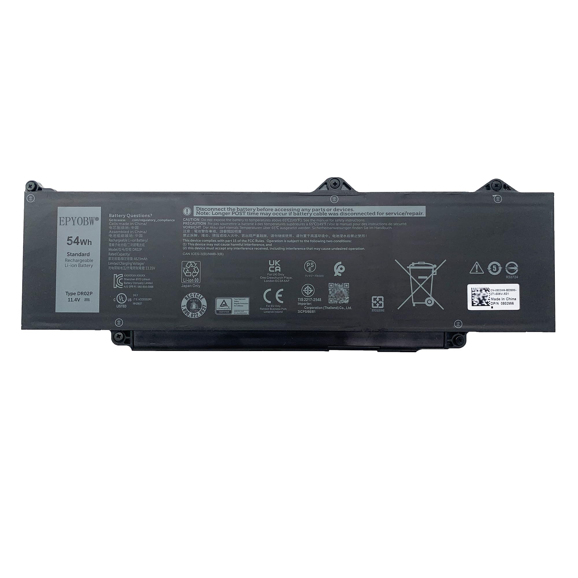 Photo 1 of **FACTORY SEALED** EPYOBW DR02P Laptop Battery 54Wh 4623mAh 3-Cell 11.4V Compatible with Dell Latitude 5440 5450 5540 5550 / Precision 3480 3490 3580 3590 Series 803W6 0803W6 2X1V9 02X1V9