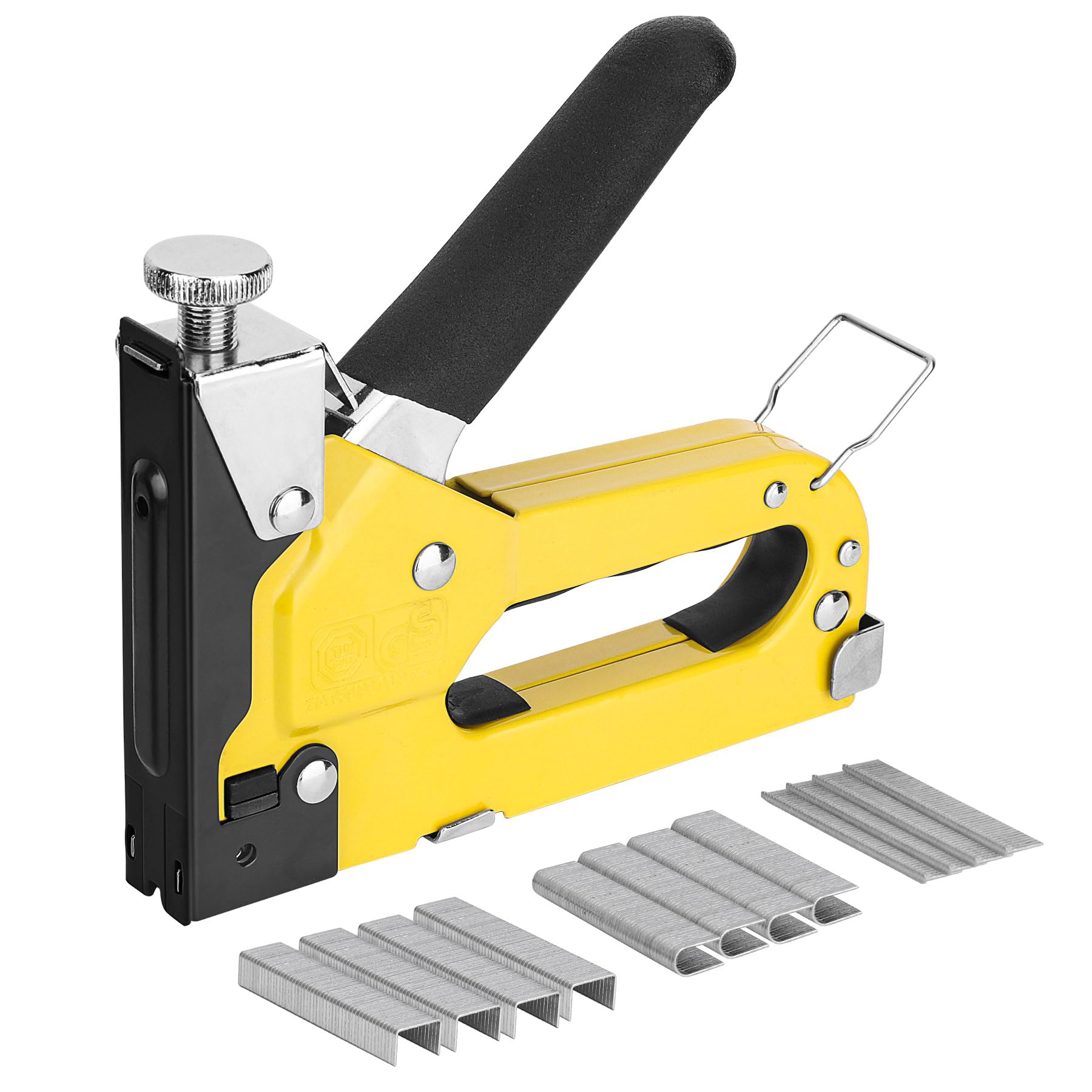 HAUTMEC 3-in-1 Heavy Duty Staple Gun Kit – Chromed Steel Upholstery Stapler with 600 Staples, Quick-Jam Clear, Adjustable Driving Force & Rapid Loading – HT0430