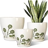 MPotTo Ceramic Planters - 10+8+6 Inch Plant Pots with Drainage Holes and Saucers, Boho Decorative Round Flower Pots for Indoor Outdoor Plants, Housewarming Gifts, Office Decor, Set of 3, White