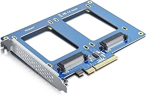 10Gtek PCIe 3.0 to (2) U.2 SFF-8639 Adapter, X8, for 2.5 U.2 NVMe SSD or 2.5 SATA SSD