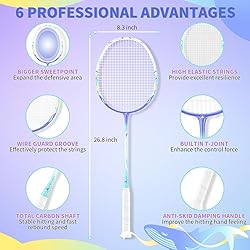 MBFISH Badminton Racket Set with 2 Carbon Fiber