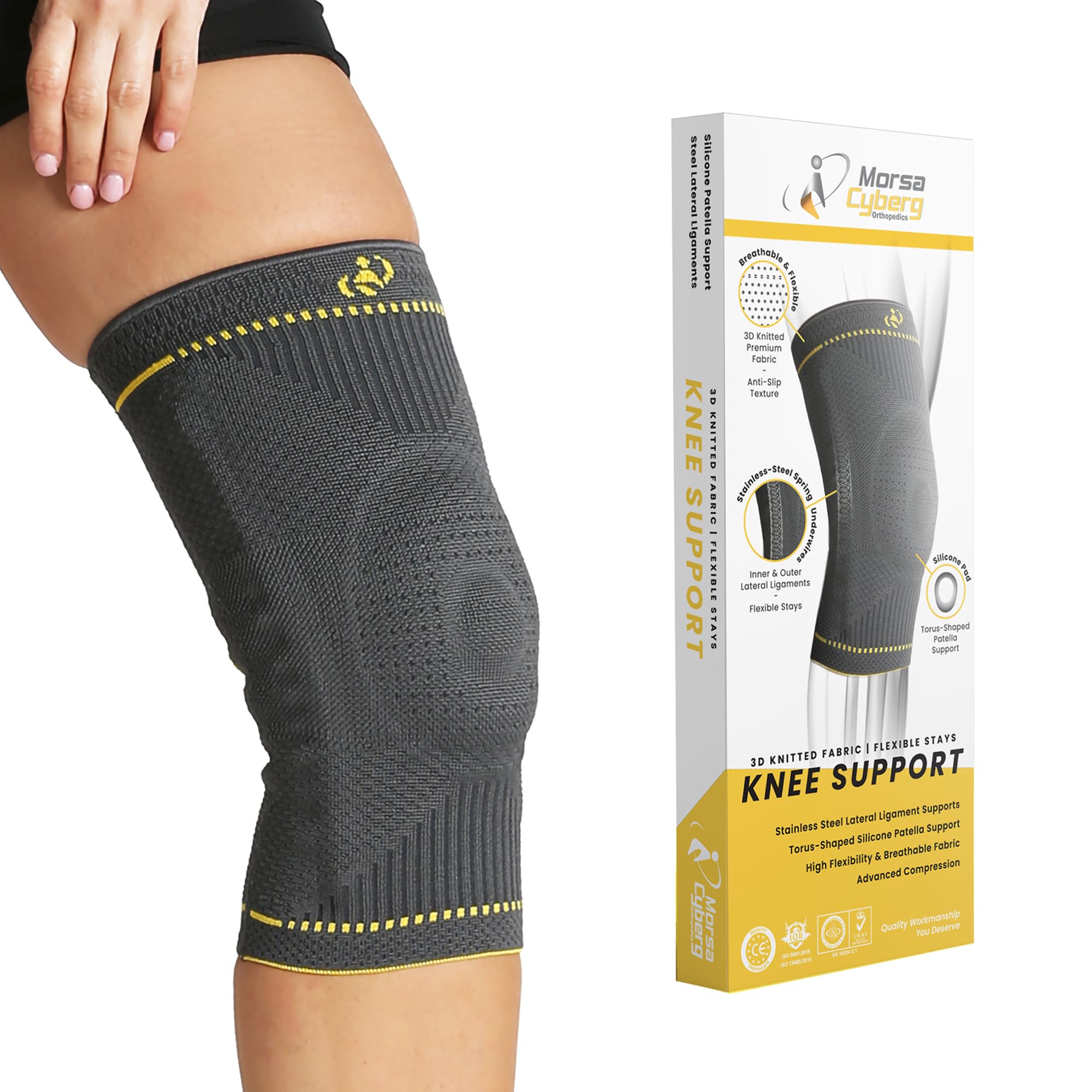 Photo 1 of Morsa Cyberg Knee Support for Women, Knee Brace for Men Meniscus Tear, Stainless Steel with Flexible Stays, Patella Knee Sleeve, Compression, Stabilizer, Fit, Anti Sweating, Unisex, Grey (Medium)