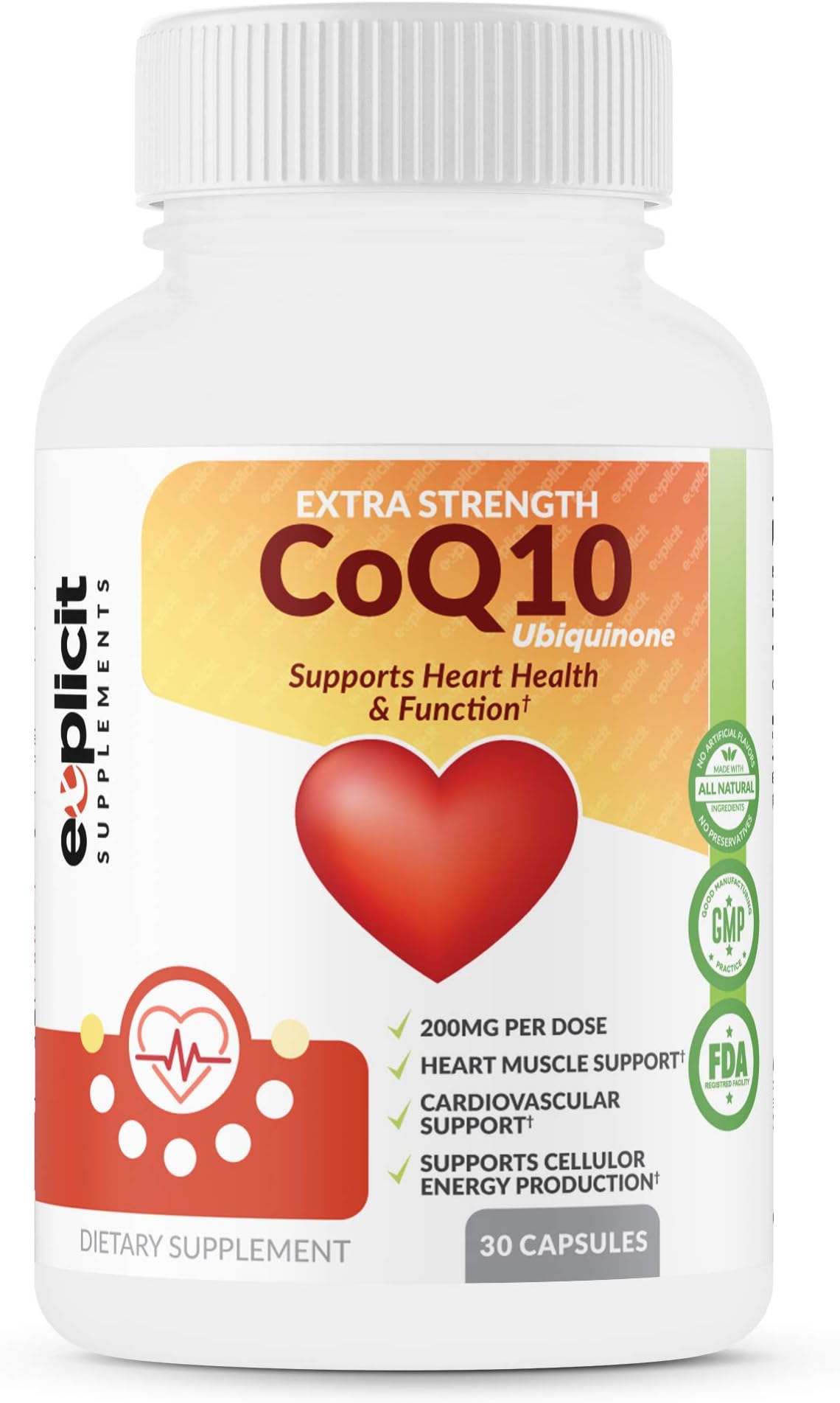 Max Strength Ubiquinone CoQ10 200mg – Supports Heart Health & More - Coenzyme Q-10 (Ubiquinone) – Made in USA – 1 Month