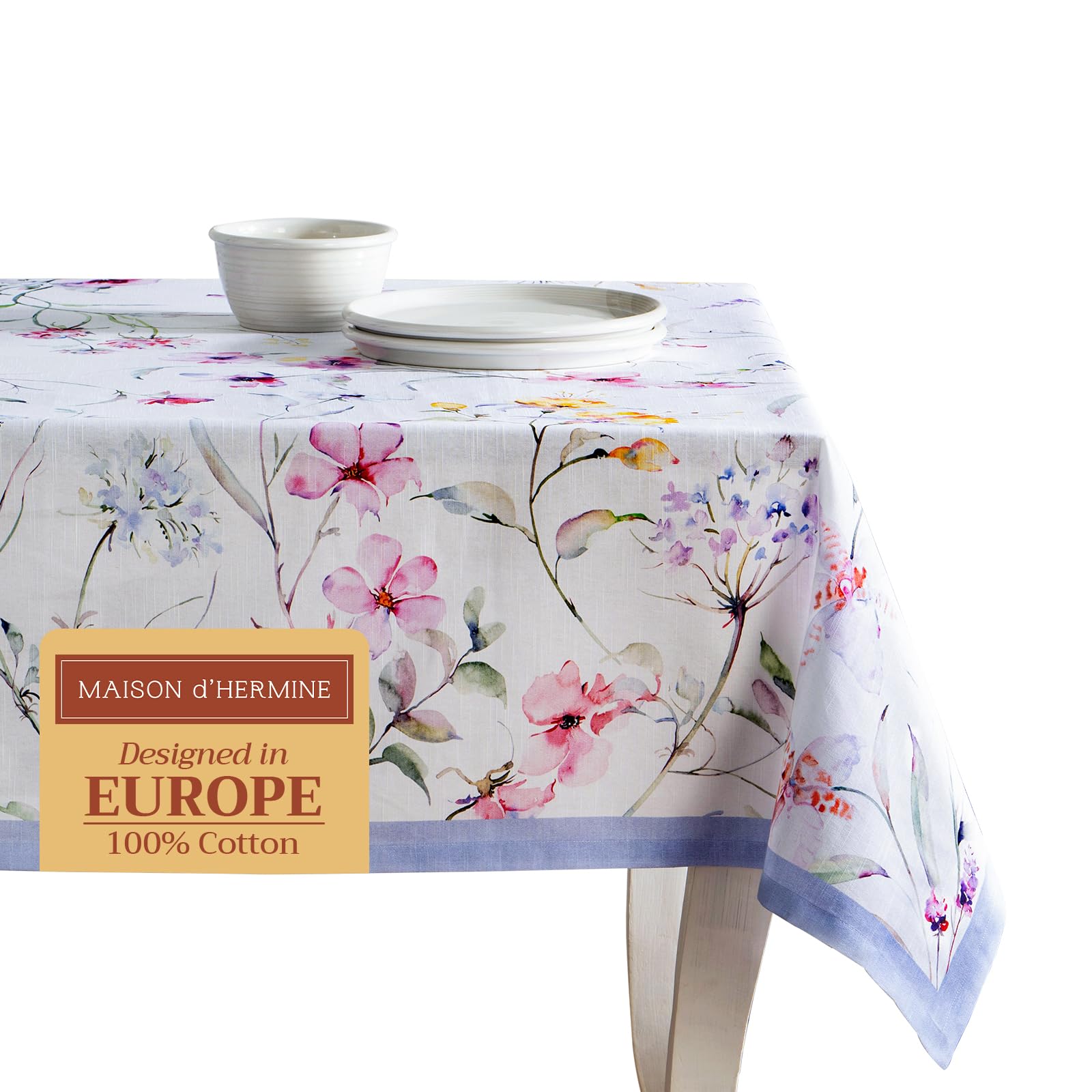 Maison d' Hermine Table Cloth Rectangle Table 100% Cotton 180 cm x 140 cm Tablecloth Reusable Everyday Use for Dining Farmhouse Home Party Festive Gifts for Mothers Day (Summer Floral) — image 1