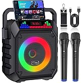 Karaoke Machine for Adults & Kids, Portable Bluetooth Speaker with 2 Wireless Microphones and RGB Lights, Home Karaoke PA System Supports Bluetooth/USB/TF/AUX for Family Party & Outdoor Fun