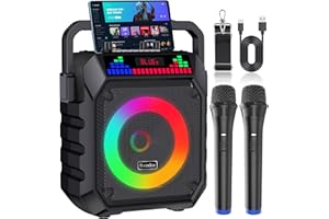 SOCODOX Karaoke Machine for Adults & Kids, Portable Bluetooth Speaker with 2 Wireless Microphones and RGB Lights, Home Karaoke PA System Supports Bluetooth/USB/TF/AUX for Family Party & Outdoor Fun