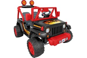 Power Wheels Tough Talking Jeep Wrangler Ride-On Toy with Sounds & Microphone, Preschool Toy, Multi-Terrain Traction, Seats 2, Black & Red