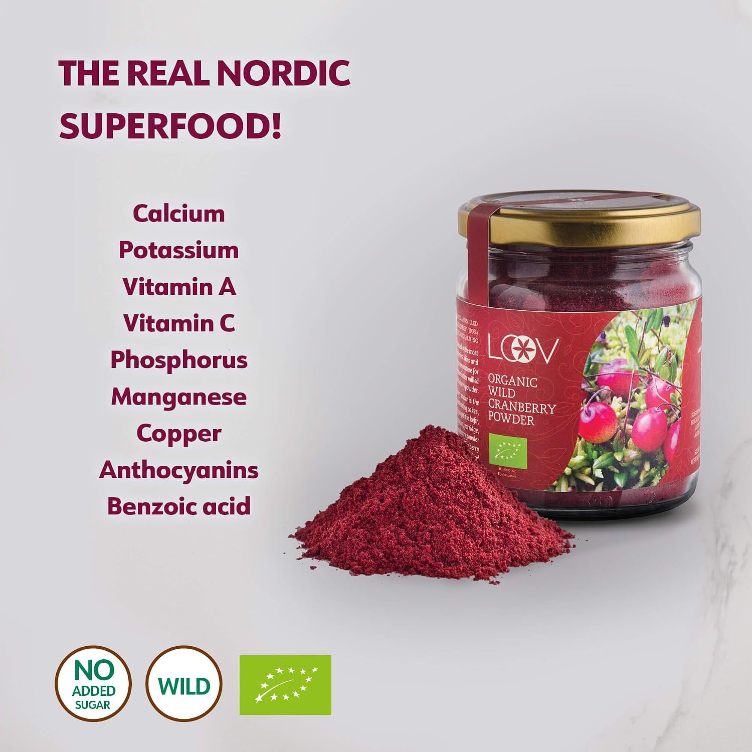 LOOV Organic Cranberry Fibre Powder (Pomace), Made from Pure Wild Nordic Cranberry Seeds and Skins - Image 3