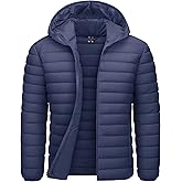 CRYSULLY Men's Puffer Jacket with Hood Lightweight Warm Winter Coats Water-Resistant Windproof Packable Bubble Jackets