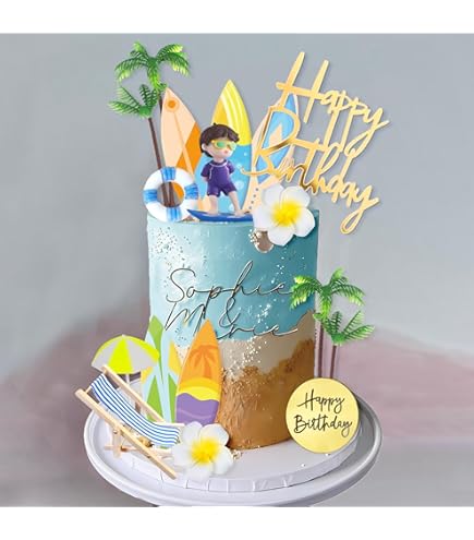 11 Pcs Swimming Pool Cake Decoration - Hawaiian Beach Chair Umbrella Cake Toppers For Summer Birthday Party Supplies, Pink - View #3